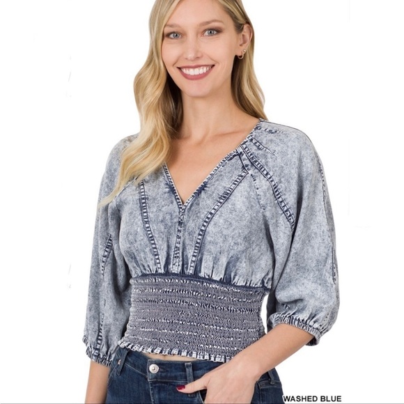 ZENANA OUTFITTERS SMOCKED CROP TOP - Picture 1 of 5